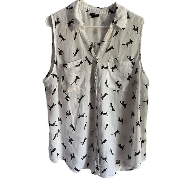 Torrid white with black cats Harper Georgette sleeveless 2 - Picture 1 of 7